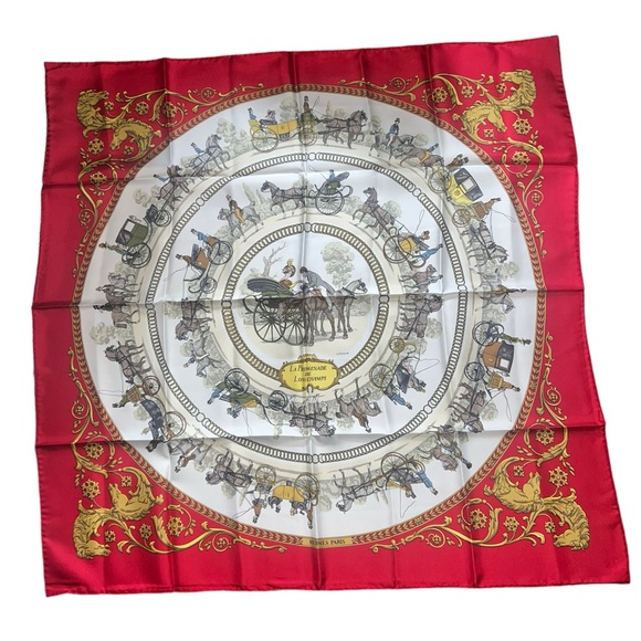 Hermes Accessories - Vintage 1960s HERMES Silk Scarf "LA PROMENADE DE LONGCHAMPS”